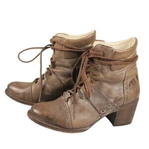Freebird by Steven Cage Boots Womens 9 Distressed Leather Lace Up Ankle Boho